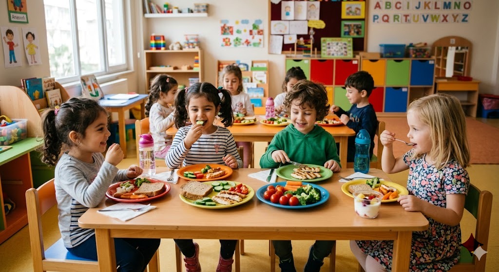 Kita-Kinder essen gemeinsam