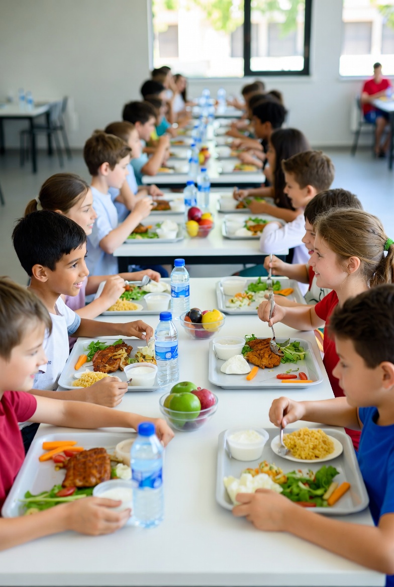 Kinder essen gemeinsam in der Schulkantine